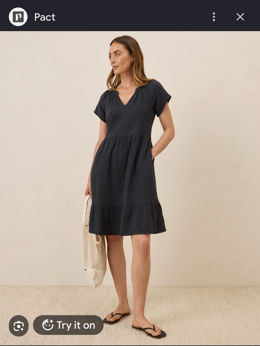 Pact Womens Black Coastal Double Gauze Breezy Dress